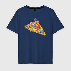 Футболка оверсайз мужская Скелет пиццеед, цвет: тёмно-синий