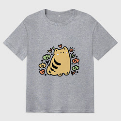 Футболка оверсайз мужская Рыжий полосатый дудл кот греется на солнце, цвет: меланж