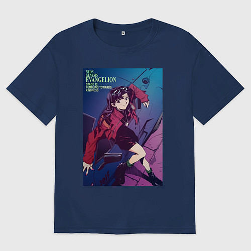 Мужская футболка оверсайз Евангелион Мисато Кацураги / Тёмно-синий – фото 1
