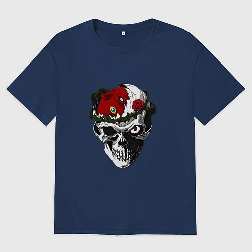 Мужская футболка оверсайз Берсерк череп / Тёмно-синий – фото 1