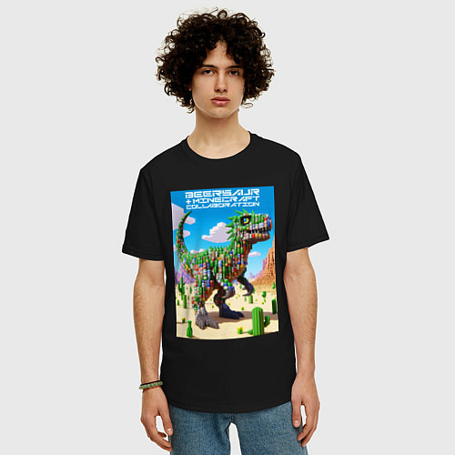 Мужская футболка оверсайз Minecraft and beersaur - ai art collaboration / Черный – фото 3