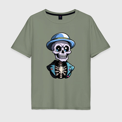 Мужская футболка оверсайз Скелет в синей шляпе / Авокадо – фото 1