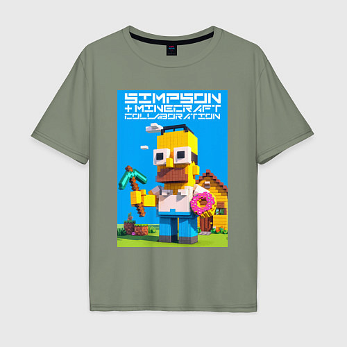 Мужская футболка оверсайз Homer Simpson and Minecraft - collaboration ai art / Авокадо – фото 1