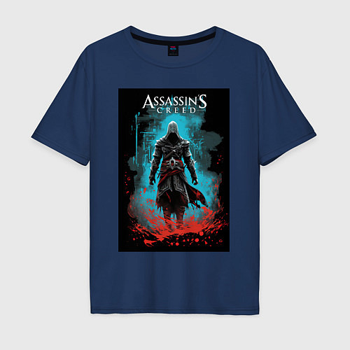 Мужская футболка оверсайз Assassins creed тайное проклятье / Тёмно-синий – фото 1