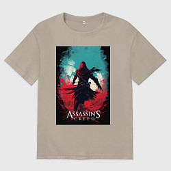Мужская футболка оверсайз Assassins creed red blue abstract