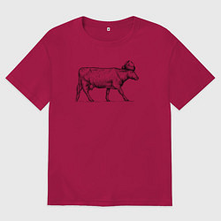 Футболка оверсайз мужская Корова новогодняя, цвет: маджента