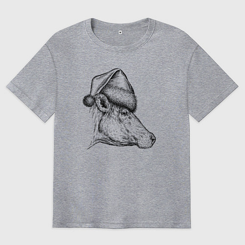 Мужская футболка оверсайз Новогодняя корова / Меланж – фото 1