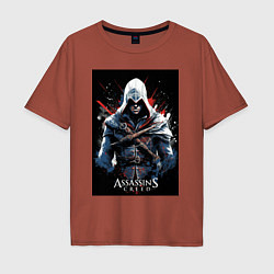 Футболка оверсайз мужская Assassins creed огненный фон, цвет: кирпичный
