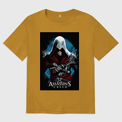 Футболка оверсайз мужская Assassins creed строгий костюм, цвет: горчичный