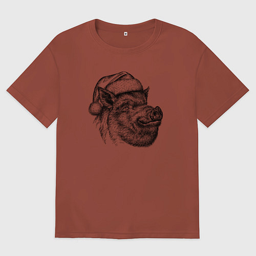 Мужская футболка оверсайз Кабан новогодний / Кирпичный – фото 1