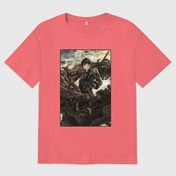 Футболка оверсайз мужская Чжун Ли - дракон, цвет: коралловый