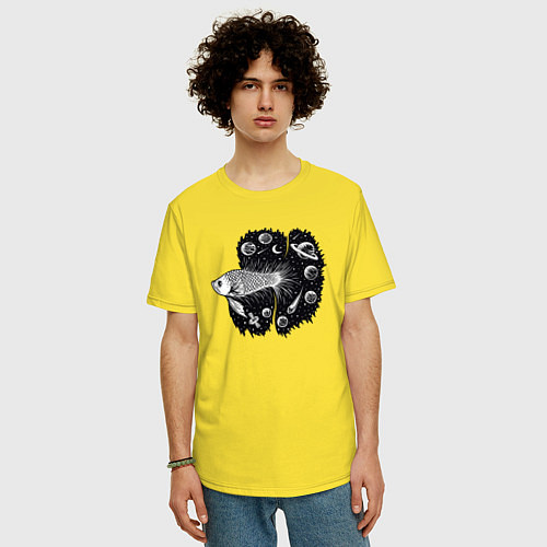 Мужская футболка оверсайз Рыбка и космос / Желтый – фото 3