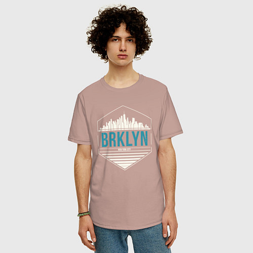 Мужская футболка оверсайз Brooklyn city / Пыльно-розовый – фото 3