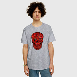 Футболка оверсайз мужская Red decorative skull, цвет: меланж — фото 2