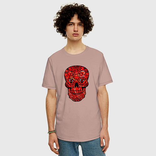 Мужская футболка оверсайз Red decorative skull / Пыльно-розовый – фото 3