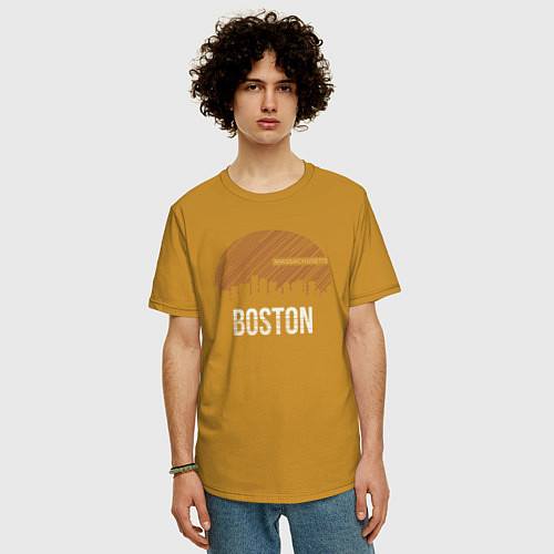 Мужская футболка оверсайз Boston Massachusetts / Горчичный – фото 3