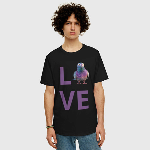 Мужская футболка оверсайз Любовь к голубям / Черный – фото 3