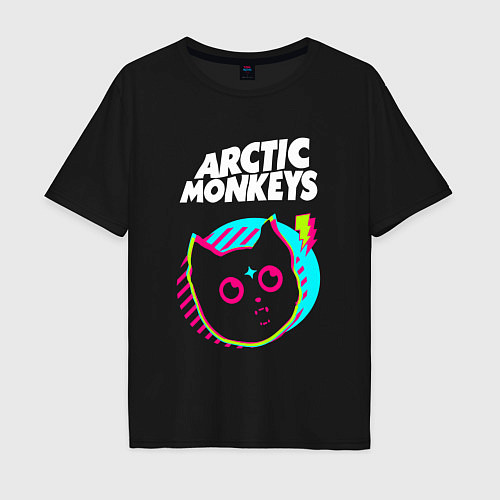 Мужская футболка оверсайз Arctic Monkeys rock star cat / Черный – фото 1