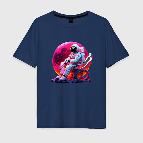 Мужская футболка оверсайз Cosmonaut на луне / Тёмно-синий – фото 1