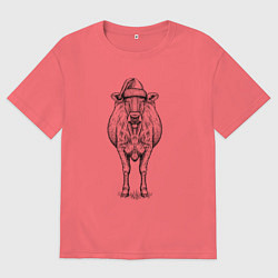 Мужская футболка оверсайз Новогодняя корова анфас