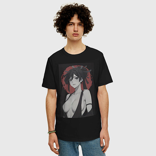 Мужская футболка оверсайз Адский рай - секси Юдзуриха / Черный – фото 3