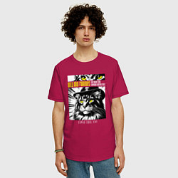 Футболка оверсайз мужская Кот в шляпе, цвет: маджента — фото 2
