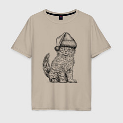 Мужская футболка оверсайз Новогодний котенок мейн-кун