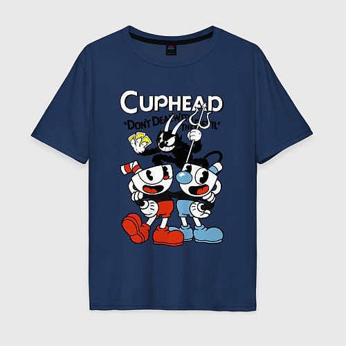 Мужская футболка оверсайз Cuphead - devil / Тёмно-синий – фото 1