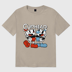 Футболка оверсайз мужская Cuphead and Mugman, цвет: миндальный