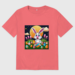 Футболка оверсайз мужская Ушастик и луна, цвет: коралловый