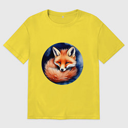 Мужская футболка оверсайз Лисенок в норе клубочком