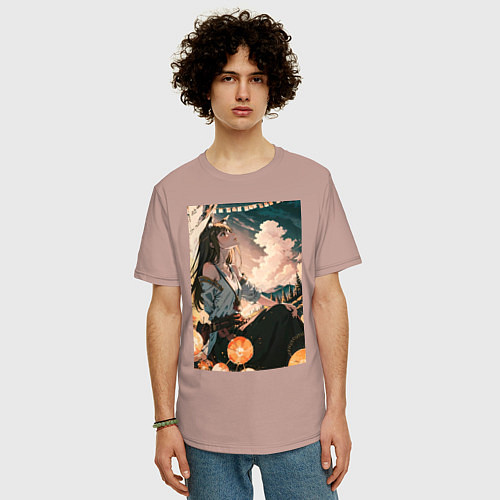 Мужская футболка оверсайз Волчица и пряности Холо / Пыльно-розовый – фото 3