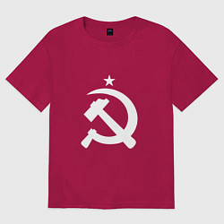 Футболка оверсайз мужская Белый серп и молот, цвет: маджента