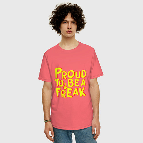 Мужская футболка оверсайз Proud to be a freak / Коралловый – фото 3