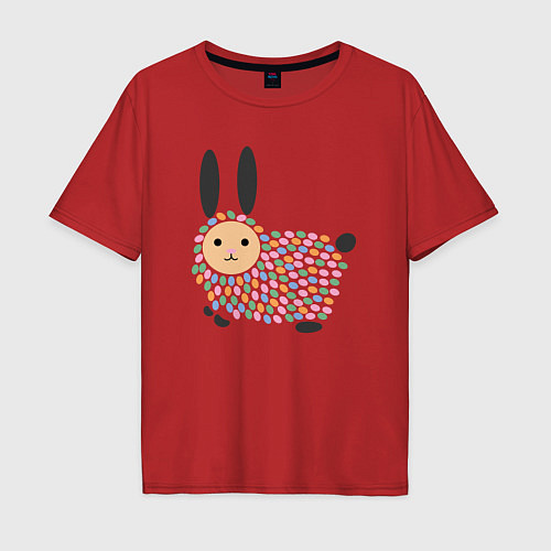 Мужская футболка оверсайз Разноцветный зайчик / Красный – фото 1