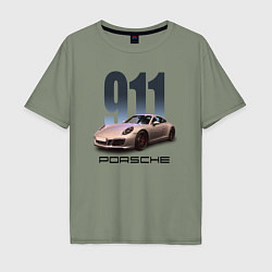 Футболка оверсайз мужская Порше 911 спортивный автомобиль, цвет: авокадо