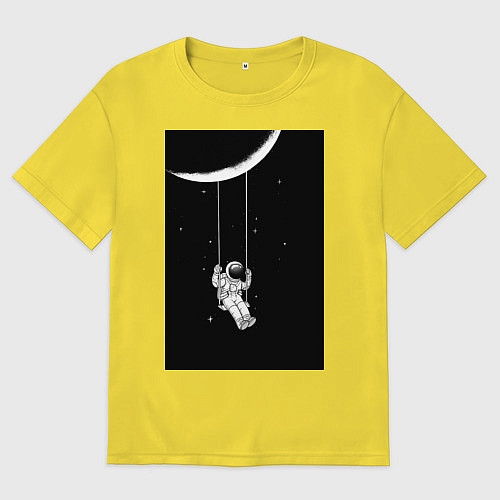 Мужская футболка оверсайз Космонавт на качелях планета / Желтый – фото 1