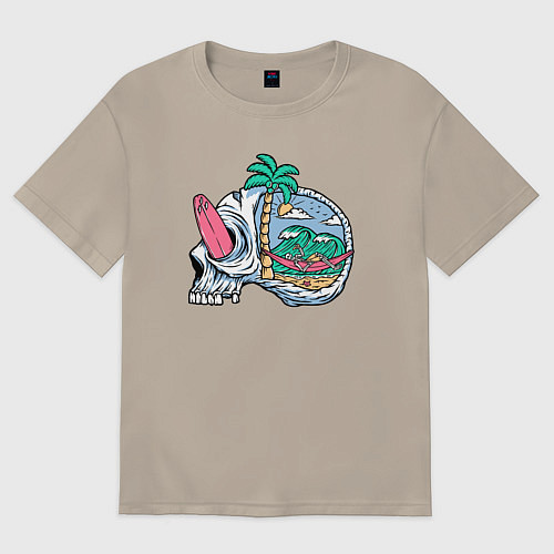 Мужская футболка оверсайз Dead summer skull / Миндальный – фото 1