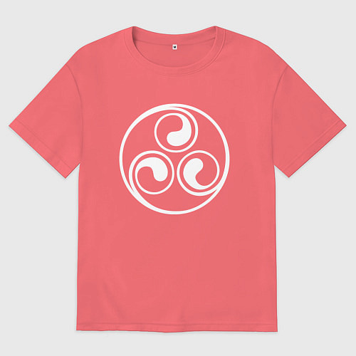 Мужская футболка оверсайз Круглый белый трискелион / Коралловый – фото 1