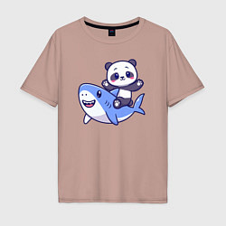 Мужская футболка оверсайз Панда и акула
