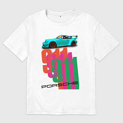 Футболка оверсайз мужская Порше 911 спортивный немецкий автомобиль, цвет: белый