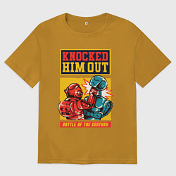 Футболка оверсайз мужская Битва ретро роботов, цвет: горчичный