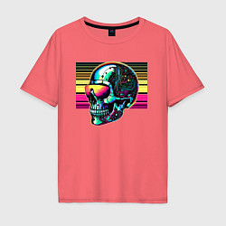 Футболка оверсайз мужская Cyber skull - fantasy ai art, цвет: коралловый