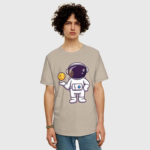 Мужская футболка оверсайз Космонавт и планета / Миндальный – фото 3