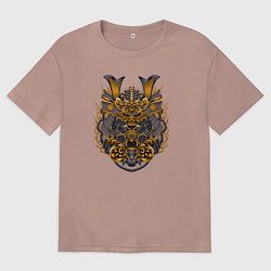 Футболка оверсайз мужская Голова японского самурая, цвет: пыльно-розовый