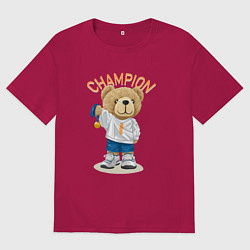 Футболка оверсайз мужская Плюшевый медведь чемпион, цвет: маджента