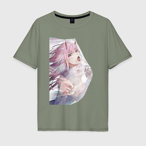 Мужская футболка оверсайз Милый во Франксе Zero Two / Авокадо – фото 1