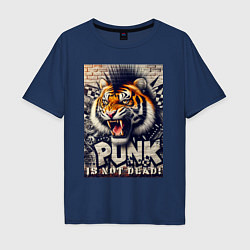 Футболка оверсайз мужская Cool tiger - punks not dead, цвет: тёмно-синий