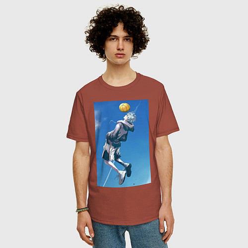 Мужская футболка оверсайз Баскетбол Тэцуя Куроко арт / Кирпичный – фото 3