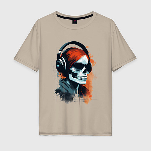 Мужская футболка оверсайз Grunge redhead girl skull / Миндальный – фото 1